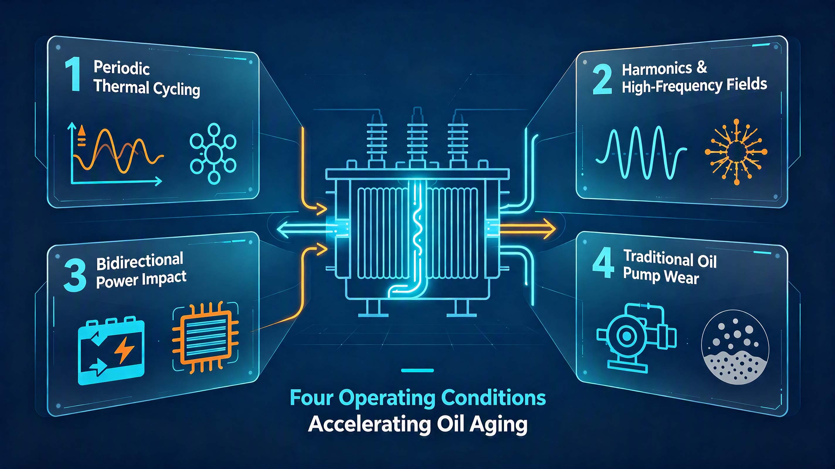 Four Conditions Accelerating Transformer Insulating Oil Aging أربعة شروط لتسريع تقادم الزيت العازل للمحولات